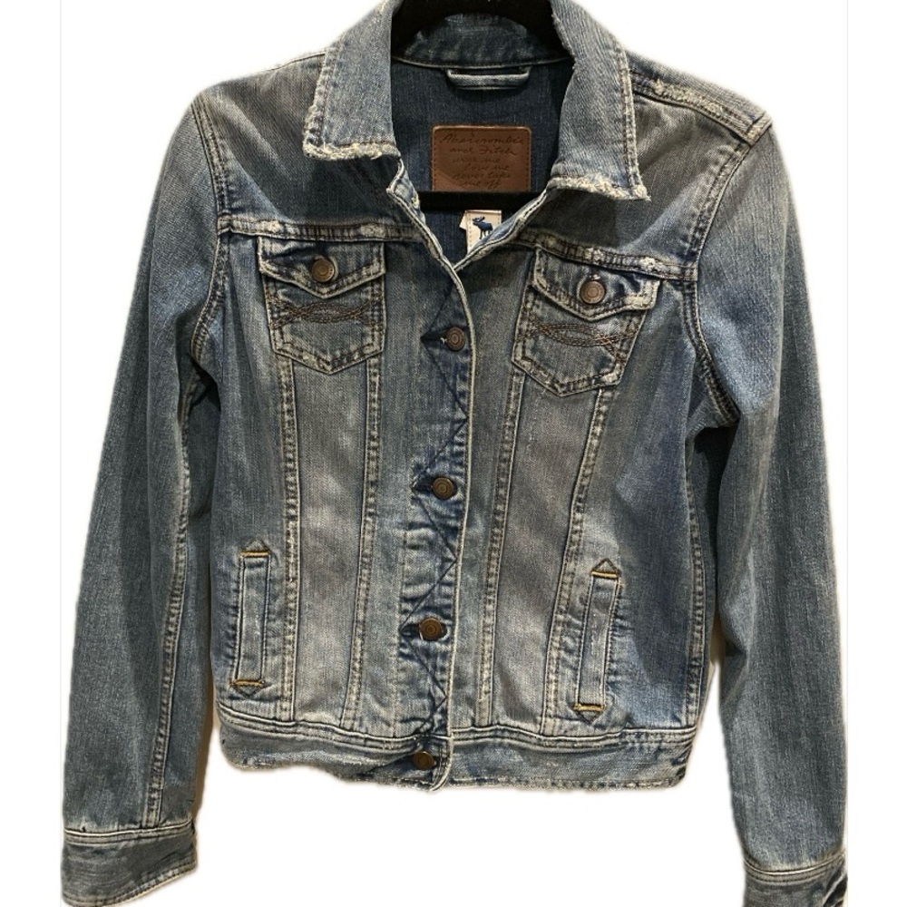 Abercrombie & Fitch Med Denim Distressed Denim Jean Jacket Y2K Cropped